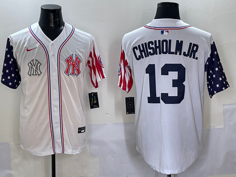 Men 2025  MLB New York Yankees #13 Chisholm Jr white jersey style 14->new york yankees->MLB Jersey